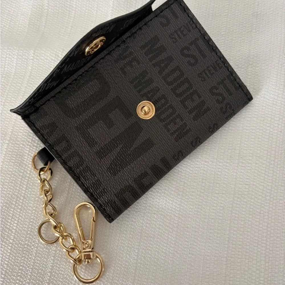 Steve Madden Card Holder Mini Wallet Keychain Black Logo(B124),
